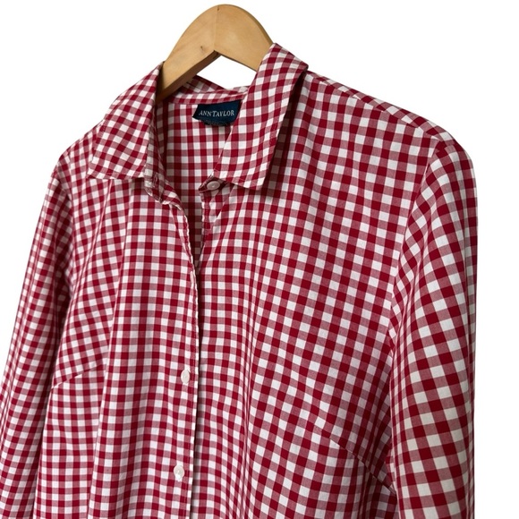 VINTAGE! 90’s Y2K Ann Taylor Women's Red Check Button-Up Shirt L Casual Fall - Picture 2 of 5